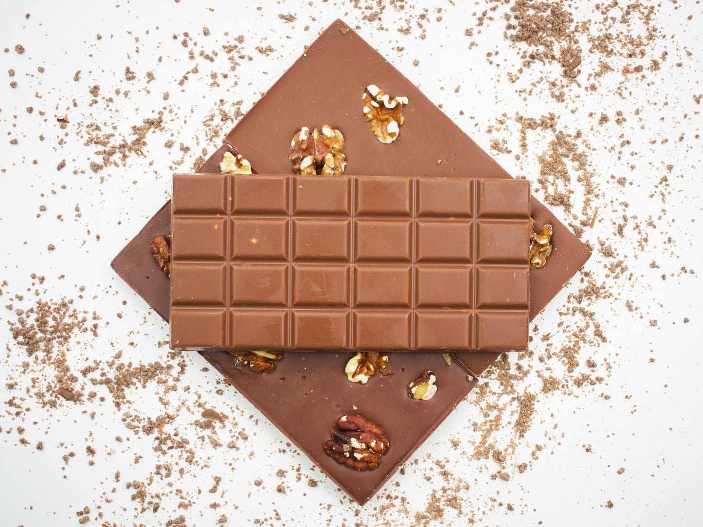 image shows 3, 100g hand made milk chocolate orange and walnut bars