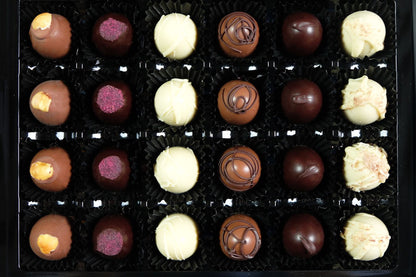 image shows box of 24 hand made sugar free filled chocolates Collection